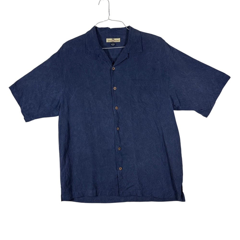 Tommy Bahama Mens Blue Silk Tropical Leaf Jacquard Camp Shirt 51-T30797 M